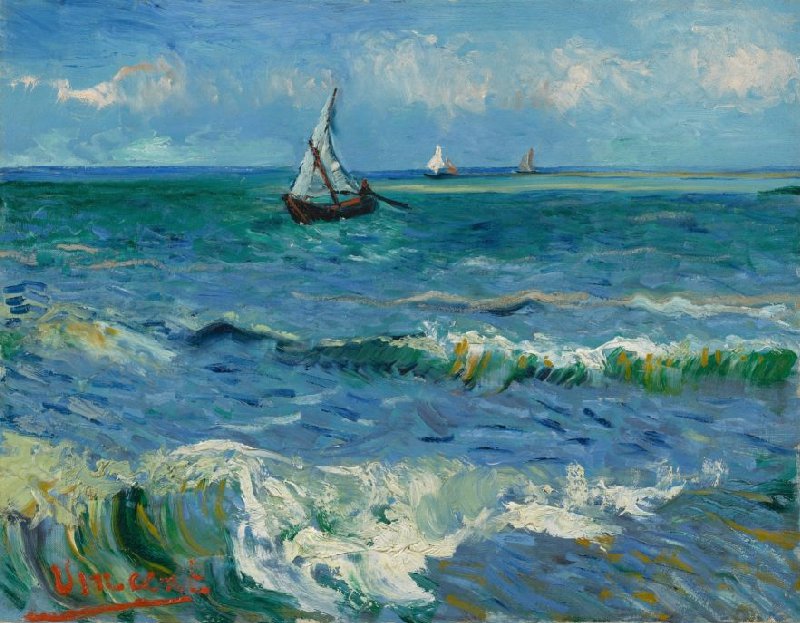 Painting "Seascape near Les Saintes-Maries-de-la-Mer" by Vincent Van Gogh (1888)