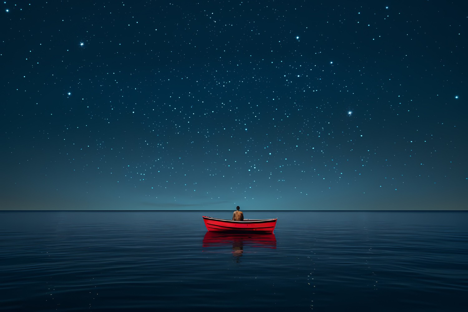 red ship in the night sea