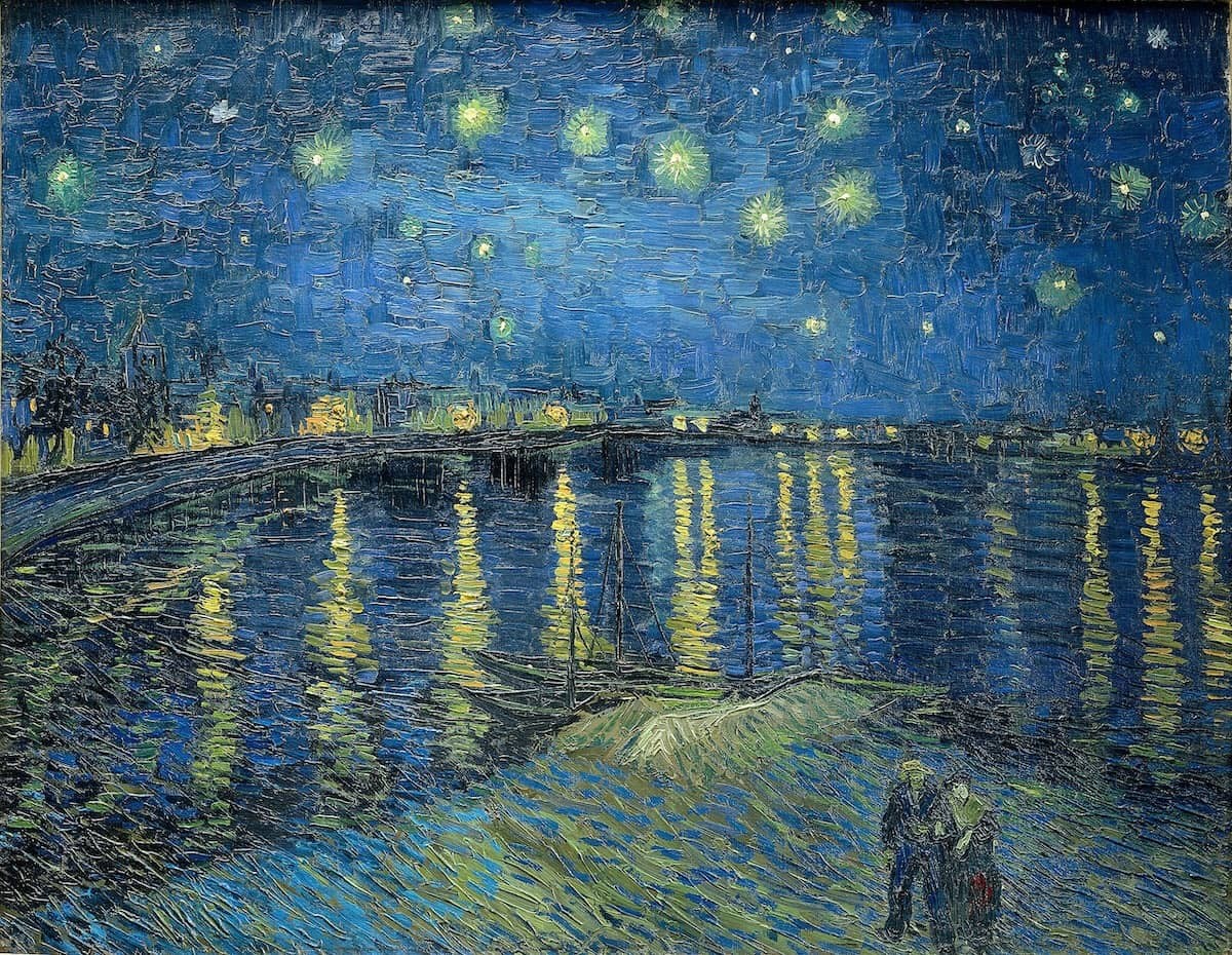 Painting "Starry Night over the Rhone" by Vincent Van Gogh (1888)